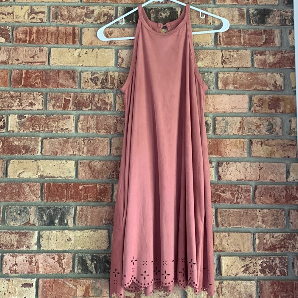 Blush pink suede dress with bottom cutouts